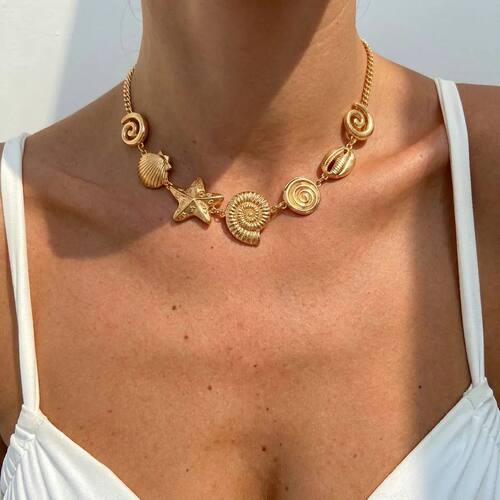 New Design Metal Starfish Shell Chain Necklace For Women Boh