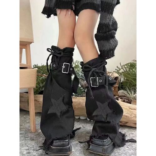 Y2k Set Black Star Foot Warming  Fashion All-match Drawstrin
