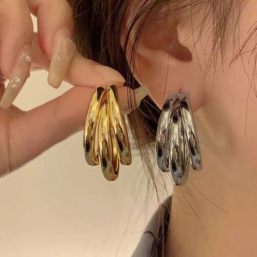 Korean Gold Color Hoop Earring for Woman Metal Elegant Vinta