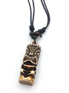 Cool Imitation Yak Bone Tiki Totem Pendant Necklace for Men