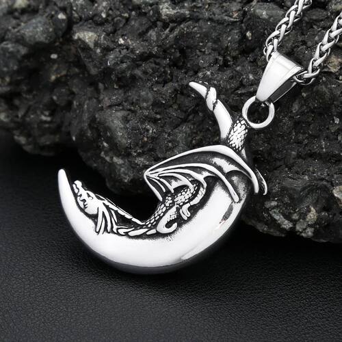 Vintage Viking Sleeping Dragon On The Moon Pendant Necklace