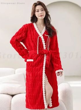 Women's Sexy V-Neck Robe Chinese Style Flannel Nightgown Win