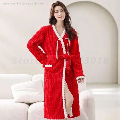 Women's Sexy V-Neck Robe Chinese Style Flannel Nightgown Win