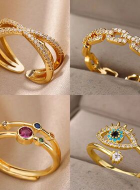 Colorful Zircon Round Stone Rings For Women Stainless Steel