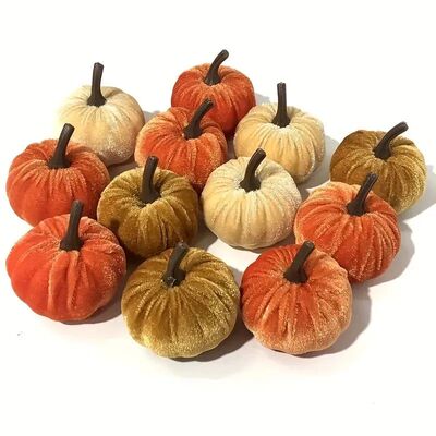 10pcs Velvet Artificial Pumpkin Decor Desktop Pumpkin Orname