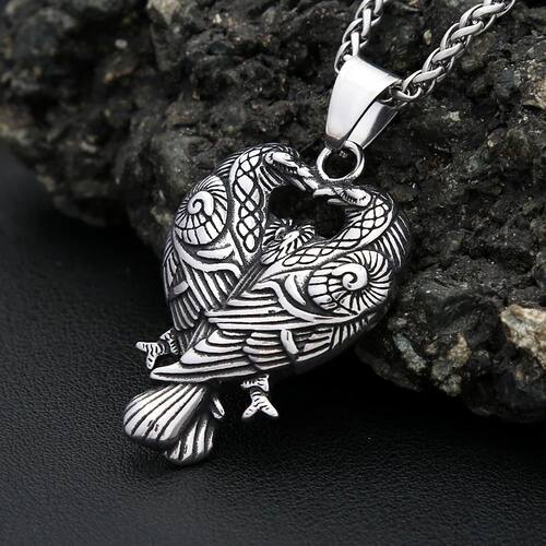 Nordic Viking Stainless Steel Odin Double Raven Pendant Neck