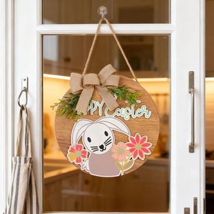 Easter Wooden Bunny Hanging Sign Decor Happy Easter Door Orn