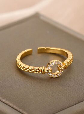 Zircon Round Rings For Women Punk Rock Chain Round Open Adju