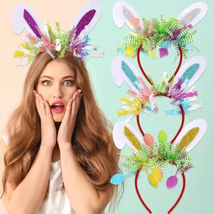 Colorful Striped Rabbit Ears Headband Easter Bunny Decorativ