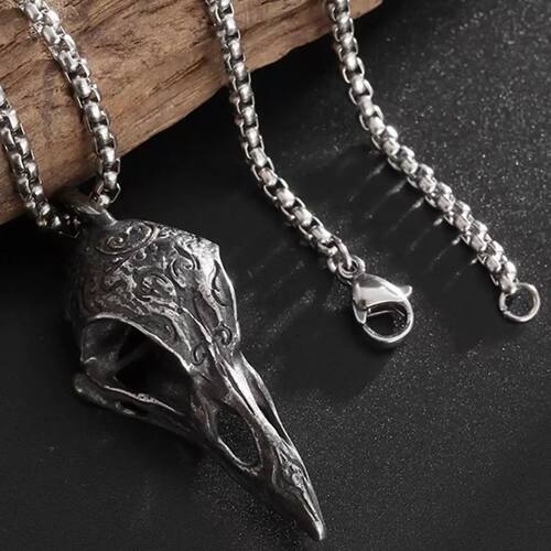 Retro Nordic Style Crow Skull Pendant Animal Bird Necklace f