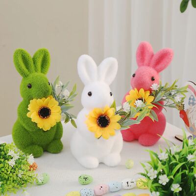 1PC Lifelike Easter Bunny Ornament Moss Decor Flocked Figuri