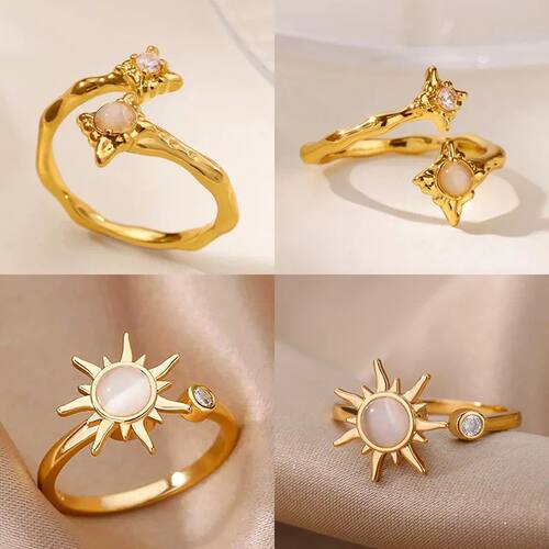 Zircon Flower Rings For Women Gold Color Double Flower Adjus
