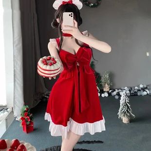 Winter Bow Princess Red Velvet Dress Cute Sweet Christmas Co
