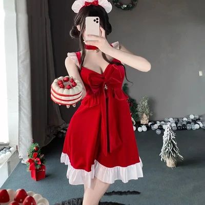 Winter Bow Princess Red Velvet Dress Cute Sweet Christmas Co