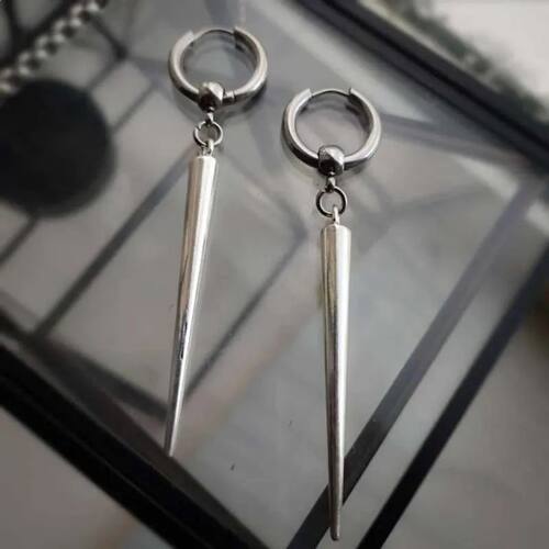 Punk Metal Rivet Drop Earrings for Women Men Fashion Silver