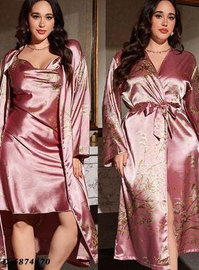 Big Size 5XL Twinset Robe Set Female Long Bathrobe Nightgown