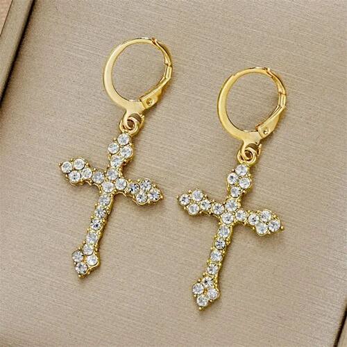 New Cross Cross Pendant Earrings Alloy Gold/Silver Drop Hoop