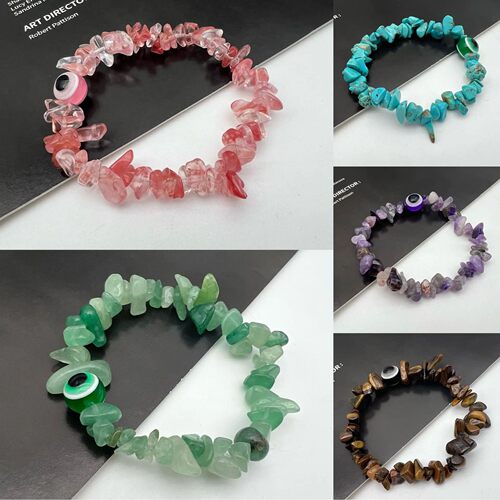 b57  Blue Evil Eye Crystal Bracelet Irregular Natural Stone