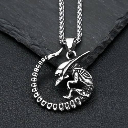 Vintage 316L Stainless Steel Alien Necklace For Men Women Pu