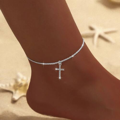 Sparkling Thin Chain Anklet Bracelet for Women Zircon Cross