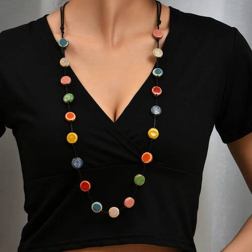 Colorful Ceramic Necklace Boho Style Handmade Adjustable Nec