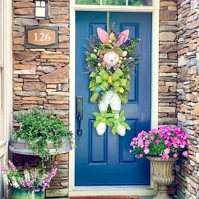 1pc Easter Bunny Wreath Hanging Decor,  Resurrection Rabbit