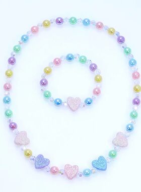 2pcs Girls' heart-shaped decorated beaded necklaces and brac