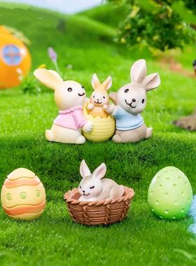 Resin Mini Easter Rabbit Figurine Easter Egg Miniature Knick