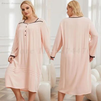 Oversize 3XL 4XL Women Nightgown Loungewear Spring Autumn Ne