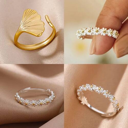 Vintage Daisy Rings For Women Cute Flower Ring Adjustable Op