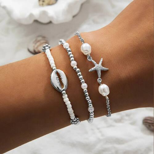 3 Pcs/Set Summer Bohemia Shell Bracelet Set for Women Gold S