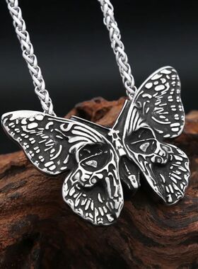 Fashion Vintage Stainless Steel Butterfly With Skull Pendant