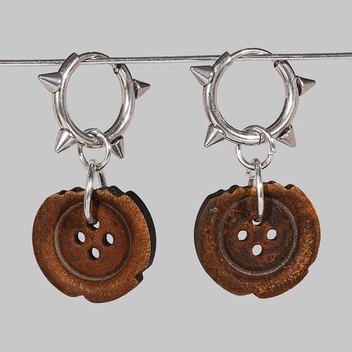 Y2K Punk Burnt Notch Button Earrings with Sharp Cone Earring