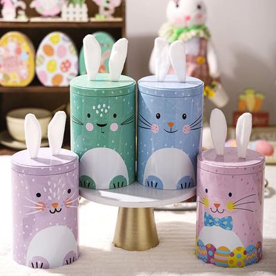 New Bunny Tin Storage Box Round Cookie Tinplate Can Jewelry