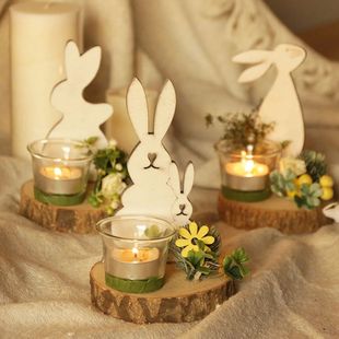 1Pcs Wooden Rabbit Holder Nordic Style Glass Cup Candlestick
