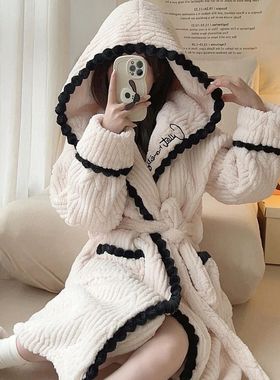 Women's Sexy Robe Coral Fleece Nightgown Female Autumn Winte