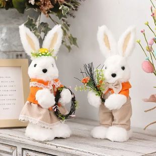 Easter Plush Rabbit Decorations Cute Easter Bunny Figurine O