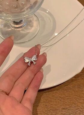 Elegant Matte Bow Pendant Clavicle Necklace for Women Girls,