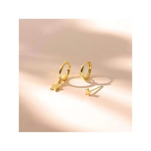 Gold Plated Star Charm Hoop Earrings For Women