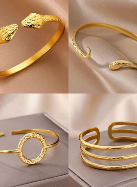 Stainless Steel Snake Bangle Bracelet For Women Vintage Gold
