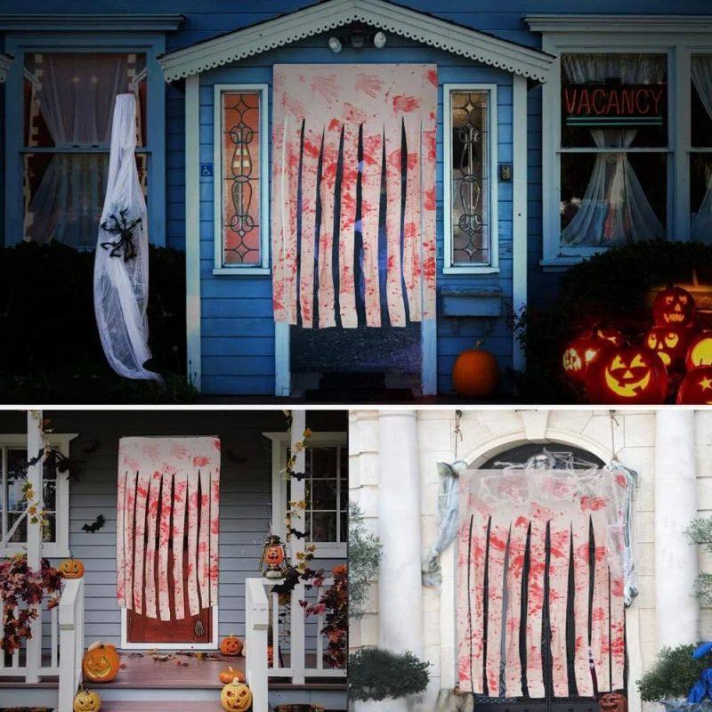 65 X 39 Inch Bloody Handprint Horror Door Curtain for Hallow