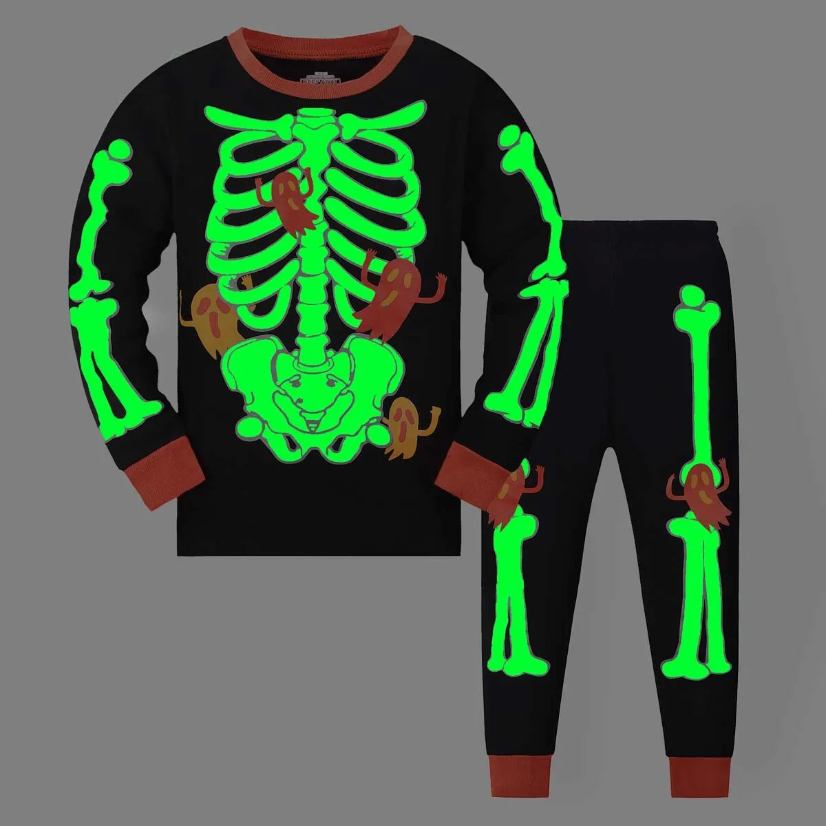 Halloween glow-in-the-dark patterned long-sleeved and long p