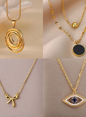 Hollow Geometric Oval Necklaces For Women Stainless Steel Go