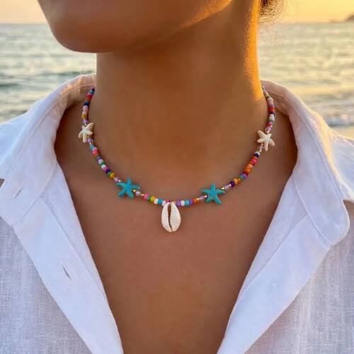Bohemian Colorful Rice Beads Necklace for Women Sea Shell St