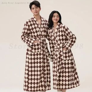 Couple Thicken Warm Sleepwear Winter New Plaid Long Robe Kim