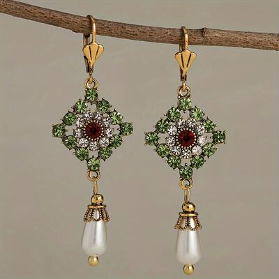 Dazzling Gold Color Hollod White Red Green Stone Earrings Im