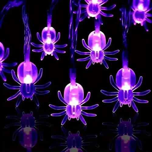 Halloween Purple Spider LED Battery Powered String Lights, f