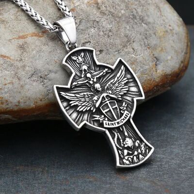 Vintage 316L Stainless Steel Saint Michael Pendant Necklace