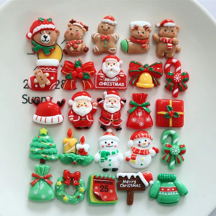 100pcs Wholesale Resin Miniature Christmas e Santa Series Fl
