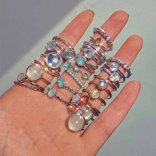 Vintage Colorful Crystal Stone Rings Set for Women ndy Gold